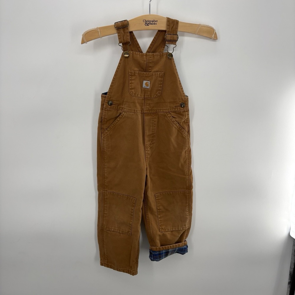 Carhartt infant bib overalls in brown canvas plaid flannel lining size 3T